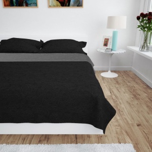 Cuvertură matlasată cu două fețe, 170x210 cm, gri și negru - Img 3