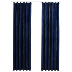 Draperii opace 2 buc. albastru inchis 140x175cm catifea cârlige - Img 2