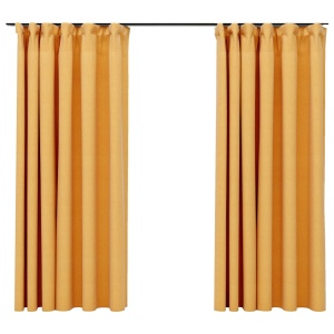Draperii opace aspect in, cârlige, 2 buc., galben, 140 x 175 cm - Img 2