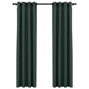 Draperii opace, aspect in, cu ocheți, 2 buc., verde, 140x245 cm - Img 2