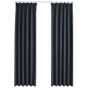 Draperii opace cu cârlige, 2 buc., antracit, 140 x 225 cm - Img 2