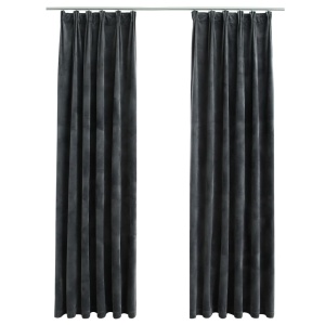 Draperii opace cu cârlige, 2 buc., antracit, 140x245cm, catifea - Img 2