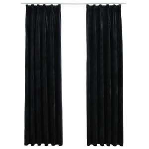 Draperii opace cu cârlige, 2 buc., negru, 140x175 cm, catifea - Img 2