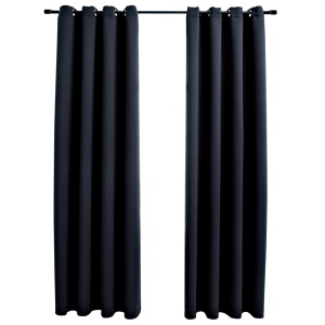 Draperii opace cu inele metalice, 2 buc., negru, 140 x 245 cm - Img 2