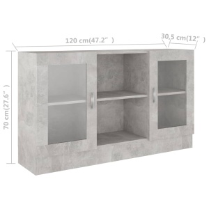 Dulap cu vitrină, gri beton, 120 x 30,5 x 70 cm, PAL - Img 7