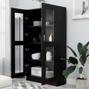 Dulap cu vitrină, negru, 82,5 x 30,5 x 150 cm, PAL - Img 3