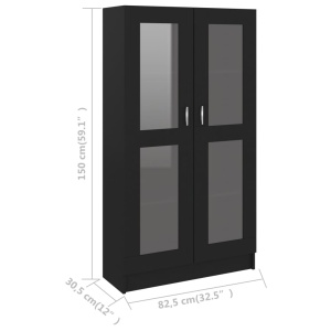Dulap cu vitrină, negru, 82,5 x 30,5 x 150 cm, PAL - Img 7