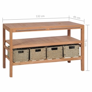 Dulap de chiuvetă cu 4 coșuri, lemn de tec masiv, 132x45x75 cm - Img 10