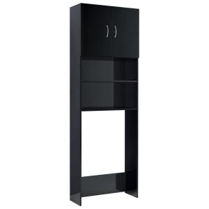 Dulap mașina de spălat, negru extralucios, 64x25,5x190 cm, PAL - Img 2