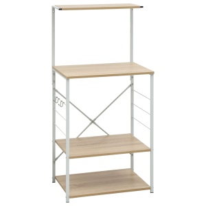 Dulap pentu cuptor microunde, alb &amp; stejar, 60x39,6x123 cm, PAL - Img 2
