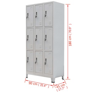 Dulap vestiar cu 9 compartimente, oțel, 90 x 45 x 180 cm, gri - Img 6