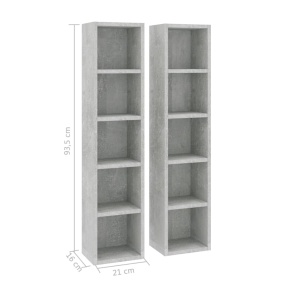 Dulapuri CD-uri, 2 buc., gri beton, 21 x 16 x 93,5 cm, PAL - Img 5