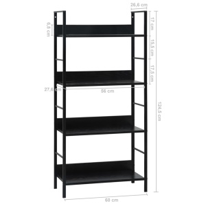 Etajeră cărți cu 4 rafturi, negru, 60 x 27,6 x 124,5 cm, PAL - Img 6