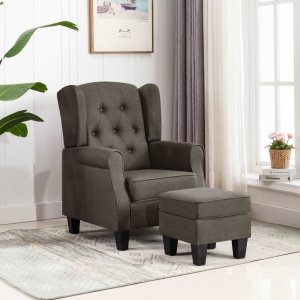 Fotoliu cu taburet, gri taupe, material textil