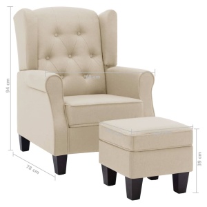 Fotoliu cu taburet pentru picioare, crem, material textil - Img 7