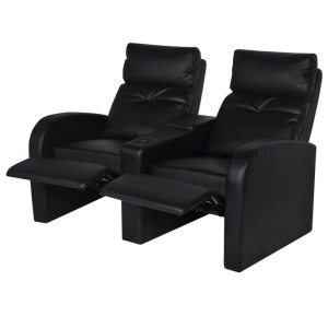 Fotoliu rabatabil cu 2 locuri, piele artificială, negru - Img 3