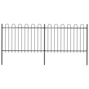 Gard de grădină cu vârf curbat, negru, 3,4 x 1,2 m, oțel
