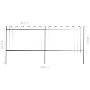 Gard de grădină cu vârf curbat, negru, 3,4 x 1,2 m, oțel - Img 5