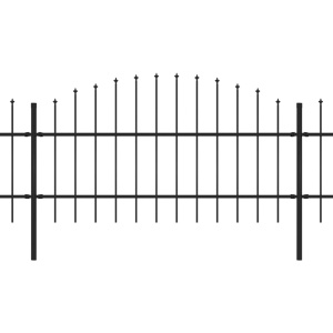 Gard de grădină cu vârf suliță, negru, (0,75-1) x 6,8 m, oțel - Img 2