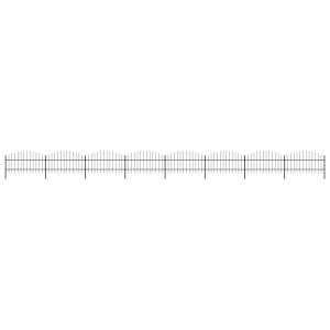 Gard de grădină cu vârf suliță, negru, (0,75-1)x13,6 m, oțel
