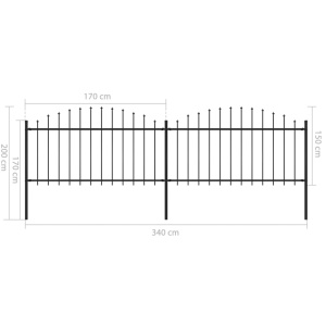 Gard de grădină cu vârf suliță, negru, (1,25-1,5)x3,4 m oțel - Img 5