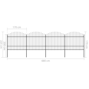 Gard de grădină cu vârf suliță, negru, (1,5-1,75)x6,8 m oțel - Img 5