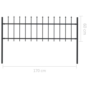 Gard de grădină cu vârf suliță, negru, 1,7 x 0,6 m, oțel - Img 5
