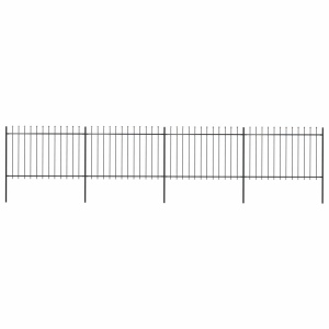 Gard de grădină cu vârf suliță, negru, 6,8 x 1,2 m, oțel