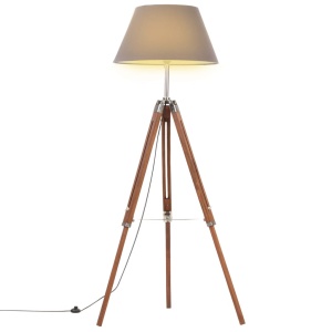 Lampă de podea trepied, maro miere și gri, 141 cm, lemn de tec - Img 2