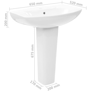 Lavoar cu piedestal, alb, 650 x 520 x 200 mm, ceramică - Img 6