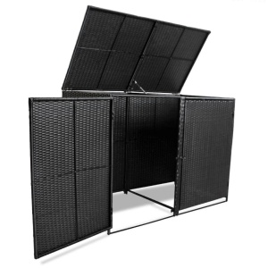Magazie dublă pentru pubele, poliratan, negru, 148x80x111 cm - Img 5