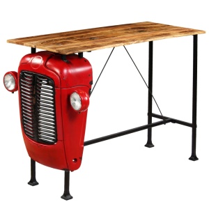 Masă bar, stil tractor, lemn masiv mango, roșu, 60x150x107 cm - Img 2