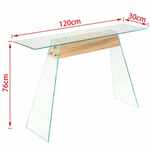 Masă consolă, sticlă și MDF, 120x30x76 cm, culoare stejar - Img 5