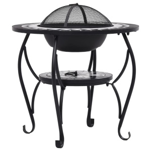 Masă cu vatră de foc, mozaic, negru și alb, 68 cm, ceramică - Img 5
