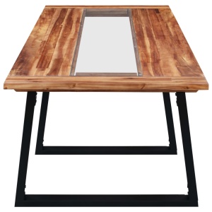 Masă de bucătărie, 180x90x75 cm, lemn masiv acacia & sticlă - Img 3