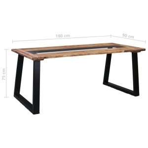 Masă de bucătărie, 180x90x75 cm, lemn masiv acacia & sticlă - Img 5