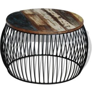 Masă de cafea rotundă, lemn reciclat de esență tare, 68x43 cm - Img 3