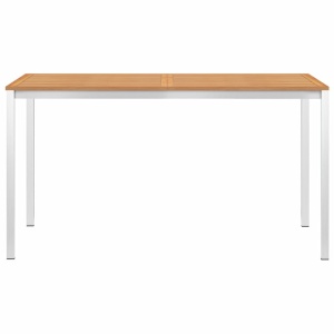 Masă de grădină 140x80x75cm lemn masiv de tec &amp; oțel inoxidabil - Img 2