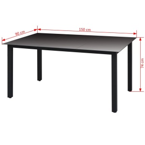 Masă de grădină, negru, 150 x 90 x 74 cm, aluminiu și sticlă - Img 3