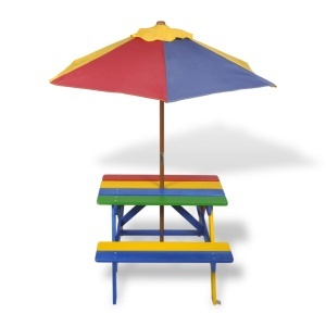 Masă de picnic pentru copii cu bănci &amp; umbrelă, lemn multicolor - Img 3