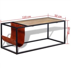 Masuță cafea cu suport reviste din piele naturală, 110x50x45 cm - Img 9