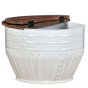 Măsuță de cafea in formă de butoi Lemn masiv reciclat Alb - Img 4