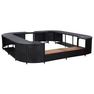 Mobilier de jacuzzi, negru, 268 x 268 x 55 cm, poliratan