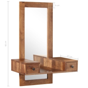 Oglindă cosmetică cu 2 sertare, lemn masiv de sheesham - Img 9