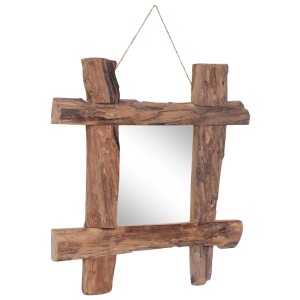 Oglindă cu ramă bușteni, natural, 50x50 cm, lemn masiv reciclat - Img 6