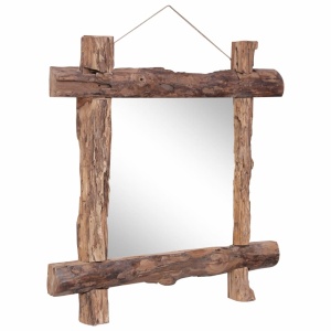 Oglindă din bușteni, natural, 70 x 70 cm, lemn masiv reciclat - Img 8