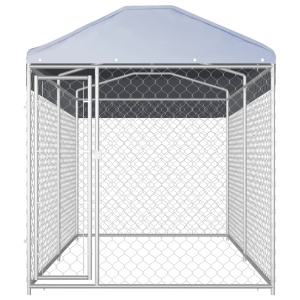 Padoc de exterior cu prelată pentru câini, 382x192x225 cm - Img 2
