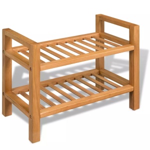 Pantofar cu 2 rafturi, 49,5 x 27 x 40 cm, lemn masiv de stejar