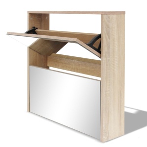 Pantofar cu oglindă 2 niveluri, culoare stejar, 63 x 17 x 67 cm - Img 2