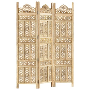Paravan cameră sculptat manual 3 panouri 120x165 cm mango - Img 8